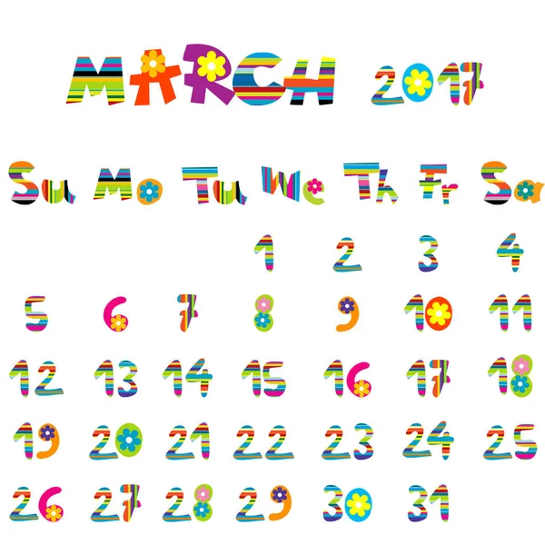 Calendrier mars 2017 — Image vectorielle