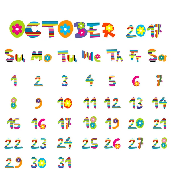 Calendrier Octobre 2017 — Image vectorielle