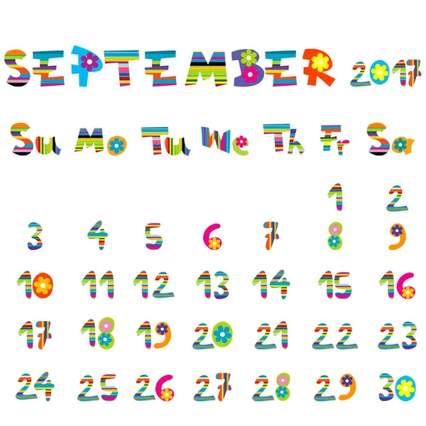 September 2017 kalender — Stock vektor