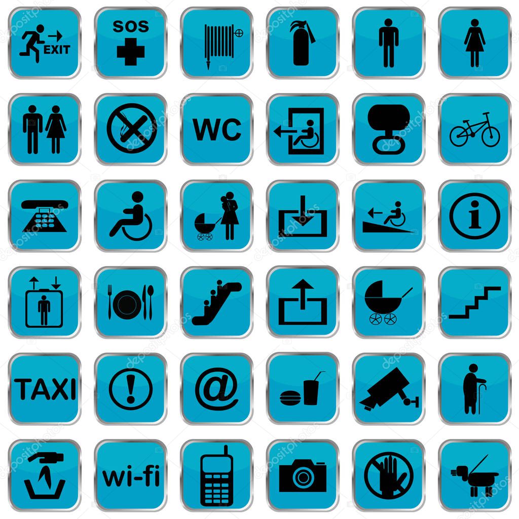 International service icons blue buttons