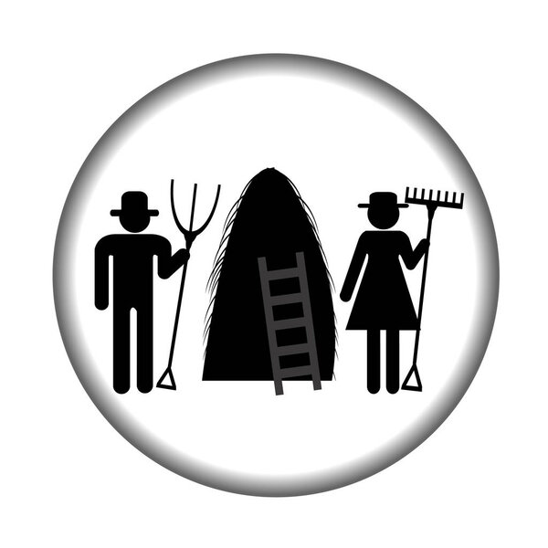 Значок фермы с стогом сена и фермерами
