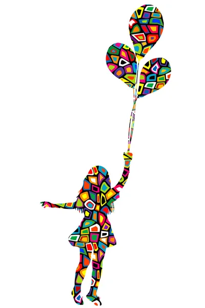 Κορίτσι με μπαλόνια σε πολύχρωμο μοτίβο υφής — Διανυσματικό Αρχείο
