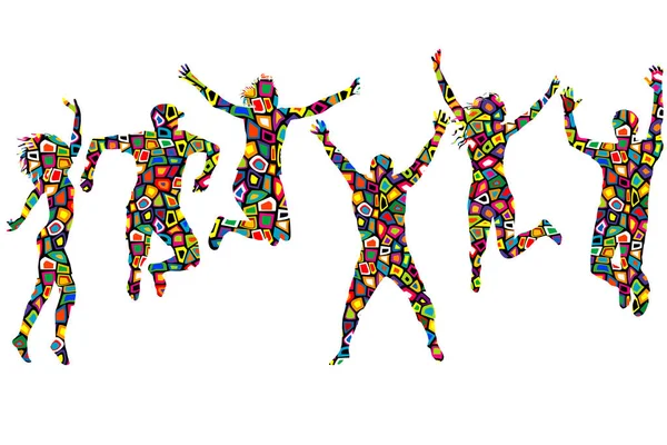 Silhouettes d'hommes et de femmes en motif coloré — Image vectorielle