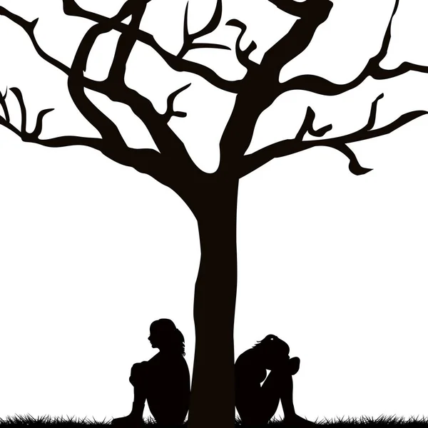 Sad women sitting under a tree Vector Graphics