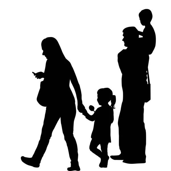Family silhouette with two children — Stock Vector