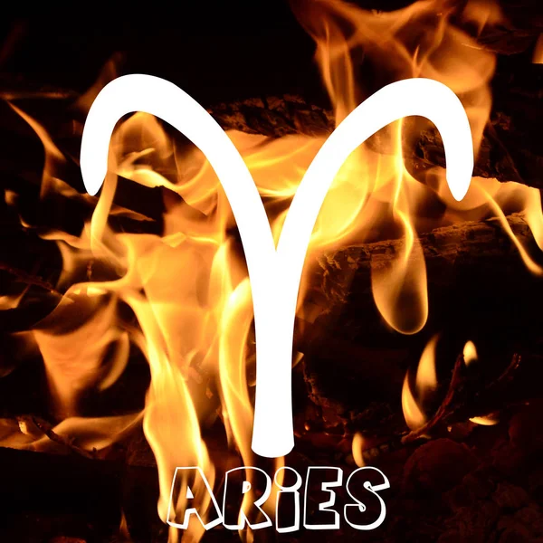 Aries zodiac sign on fire element background — Stock Photo, Image