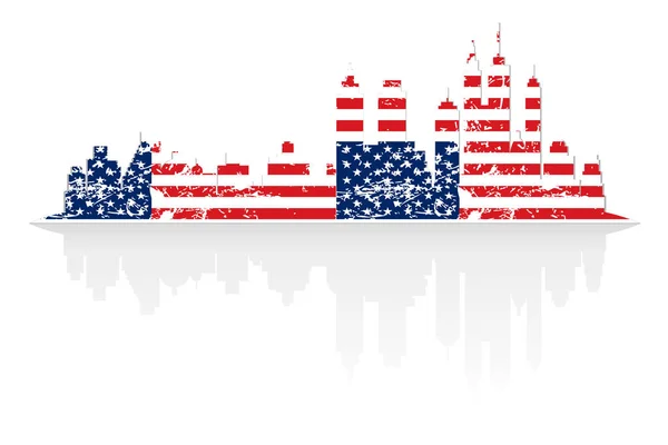 City skyline in colors of USA flag — Stock Vector