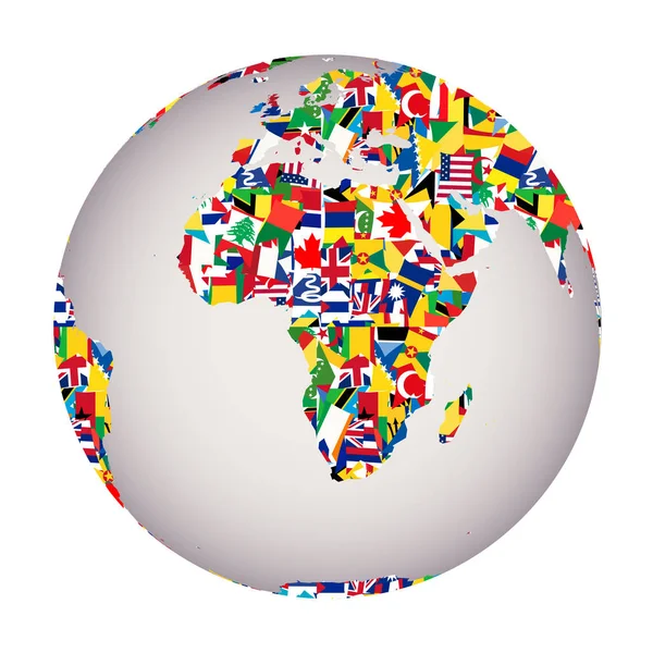 Globalisering-konceptet med jorden världen och alla flaggor — Stock vektor