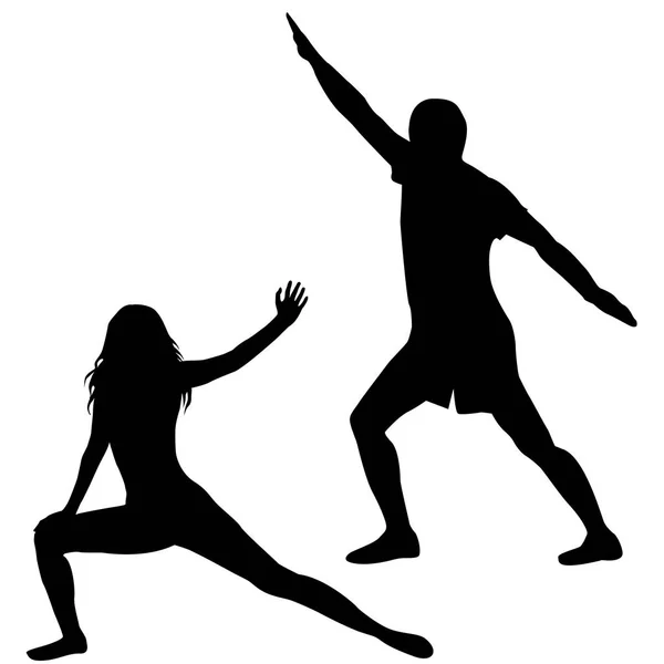 Silhouettes d'homme et de femme pratiquant le yoga — Image vectorielle