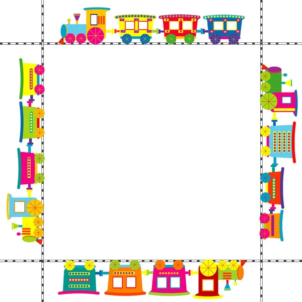 Frame with colored cartoon train — Stock Vector