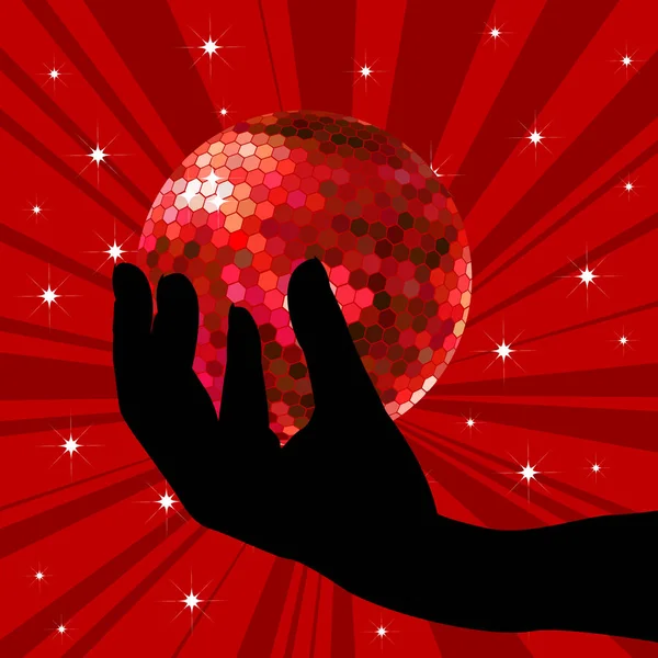 Hand met een disco bal — Stockvector