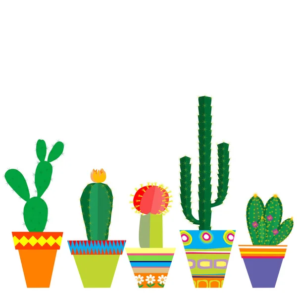 Mexico style pots with cactus flowers — Stock Vector