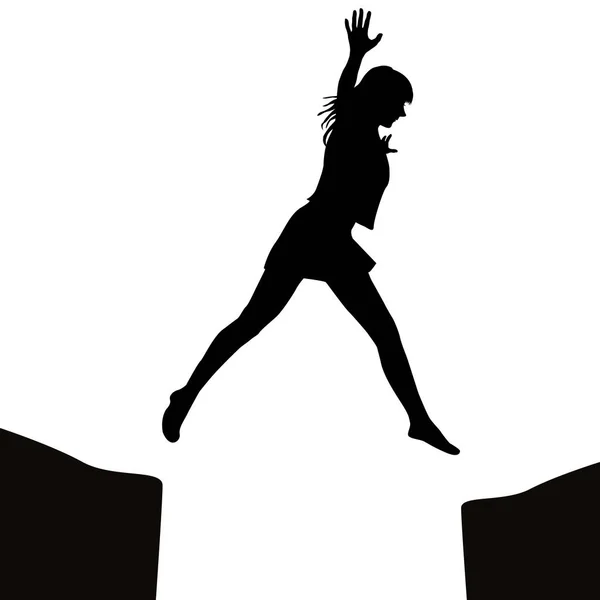 Mujer saltando sobre un hueco — Vector de stock