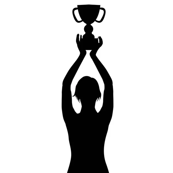 Silhouette of a woman holding a championship trophy — Stock Vector