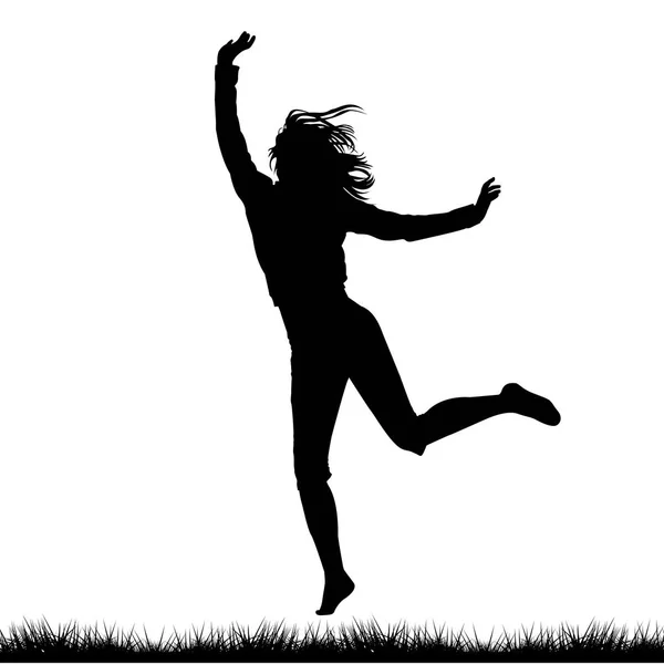Silhouette einer im Freien springenden Frau — Stockvektor