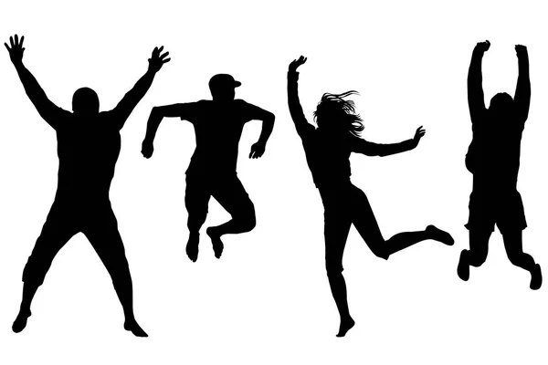 Silhouette di persone felici che saltano — Vettoriale Stock