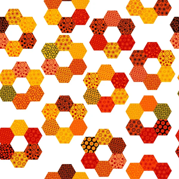 Patchwork patroon met bloemen gemaakt van zeshoekige patches — Stockvector