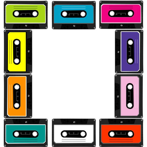 Marco colorido con casetes de audio — Archivo Imágenes Vectoriales