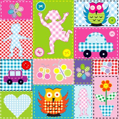 Patchwork çocukça elemanları ile çocuklar için