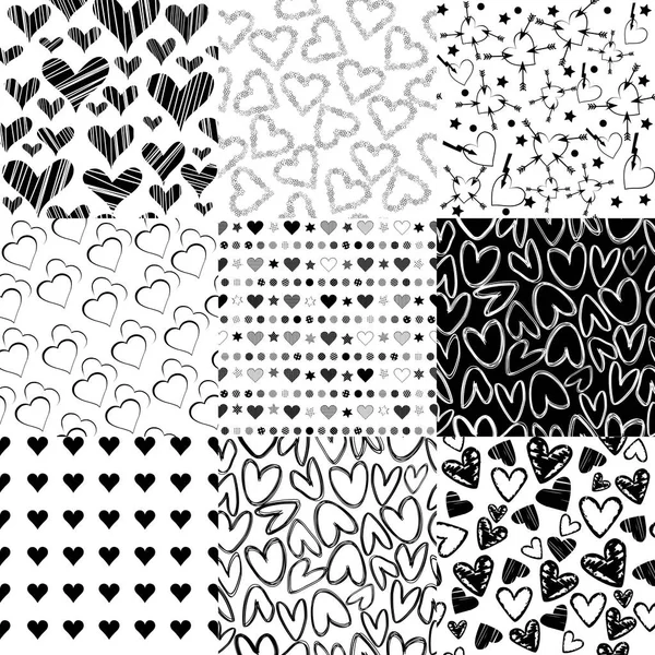 Black and white patterns for Valentines day — Stock Vector