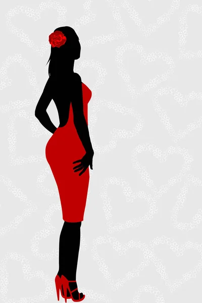 Red dress woman silhouette — Stock Vector