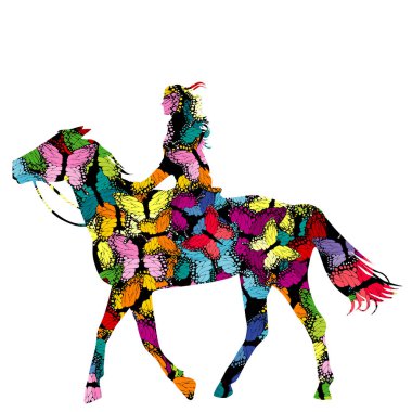 Kız binici desenli kelebekleri