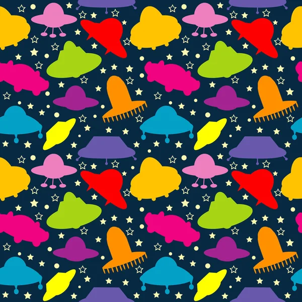 UFO colorful seamless pattern, background for kids — Stock Vector