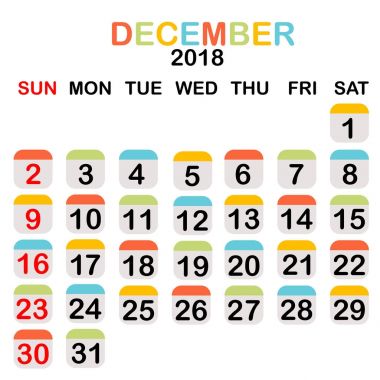 Renkli Aralık 2018 takvim
