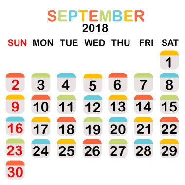 Renkli Eylül 2018 takvim