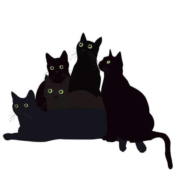 Gatos pretos com olhos verdes — Vetor de Stock