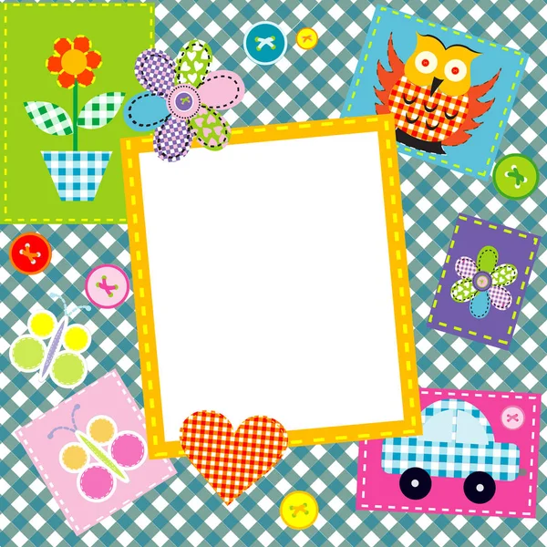Patchwork for kids with childish sewed elements and frame — Stock Vector