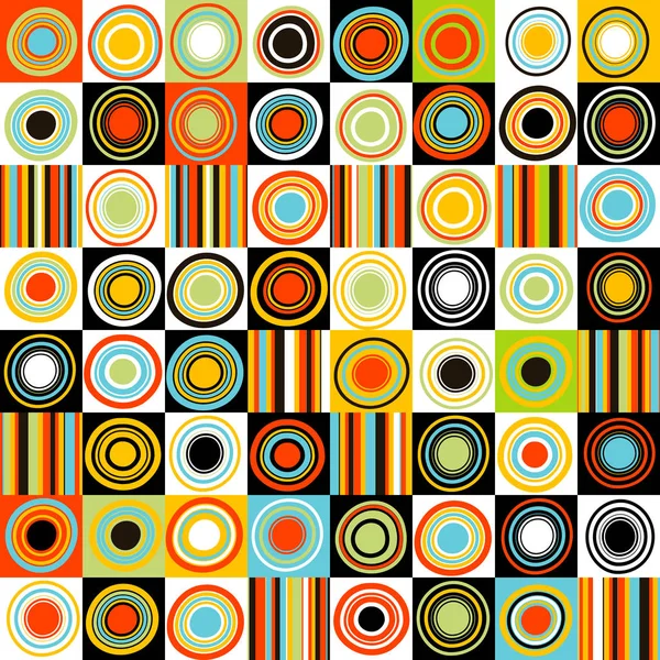 Fond coloré avec points, cercles et rayures — Image vectorielle