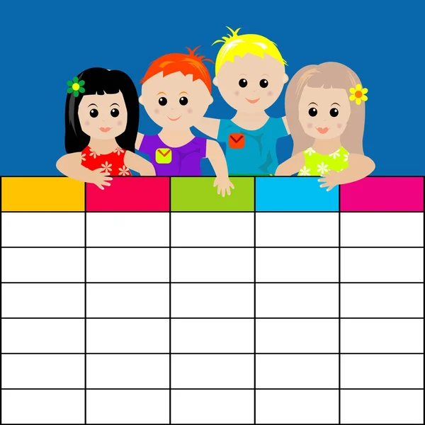 School timetable with kids — Stock Vector