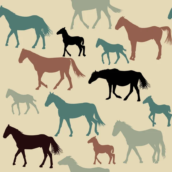Vintage achtergrond, met silhouetten van paarden — Stockvector