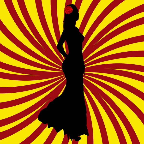 Spagnolo ragazza silhouette oltre spagnolo bandiera sfondo — Vettoriale Stock