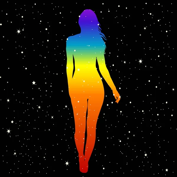 Silhouette de femme en couleurs arc-en-ciel montrant la position de l'homme — Image vectorielle