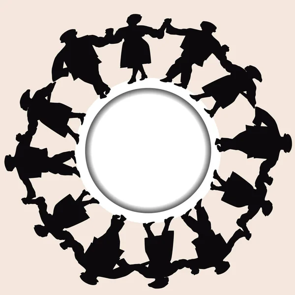 Silhouettes of men and women hold hands together to put up a dan — Stock Vector