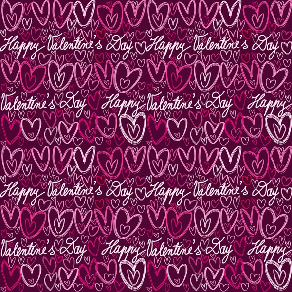 Corazones de garabato coloridos y letras manuscritas palmaditas sin costuras — Vector de stock