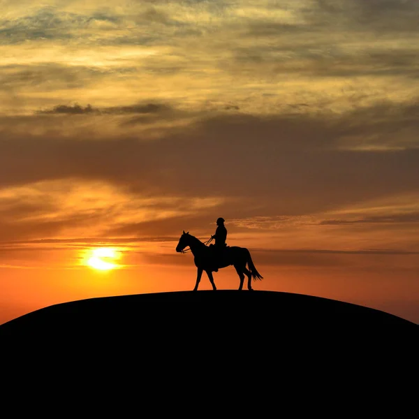 Jezdkyně při západu slunce — Stock fotografie