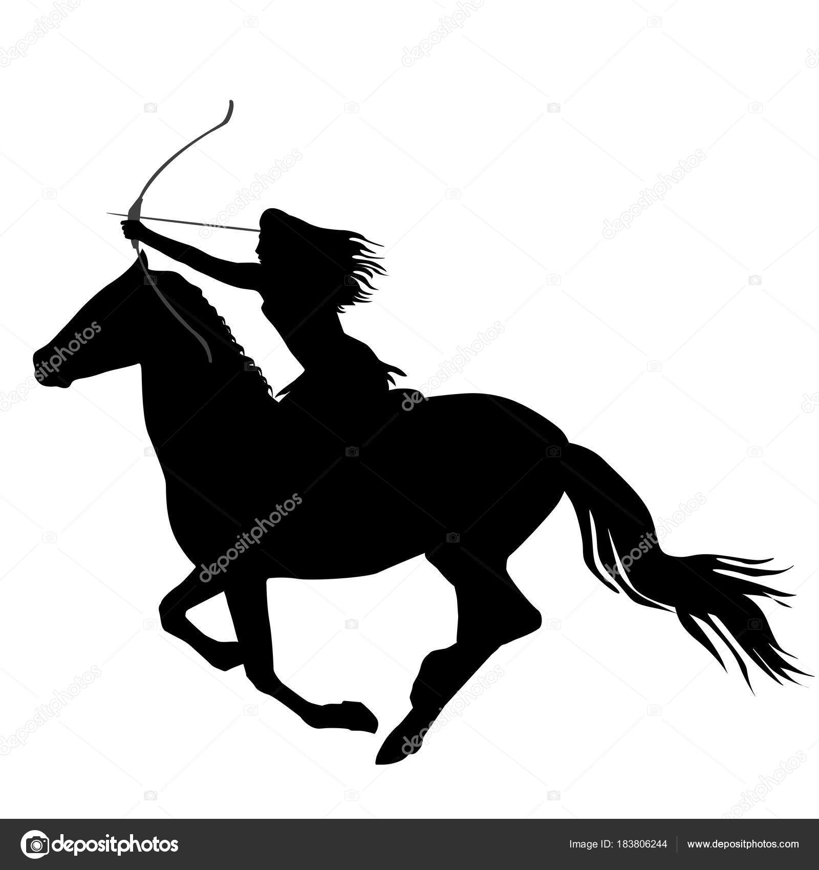 Download Black silhouette of an amazon warrior woman riding a horse — Stock Vector © hibrida13 #183806244
