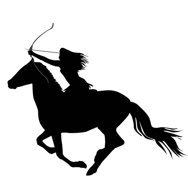 Black silhouette of an amazon warrior woman riding a horse — Stock Vector