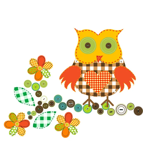 Cartoon owl in patchwork style — Stock Vector