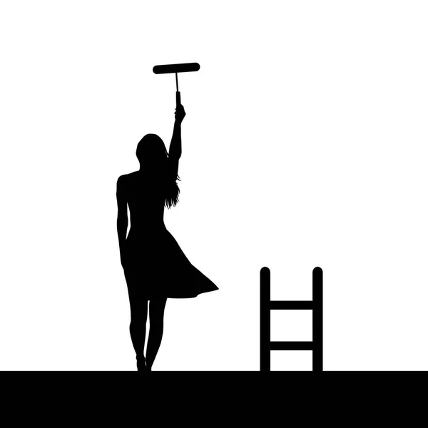 Silueta de mujer pintando la pared — Vector de stock