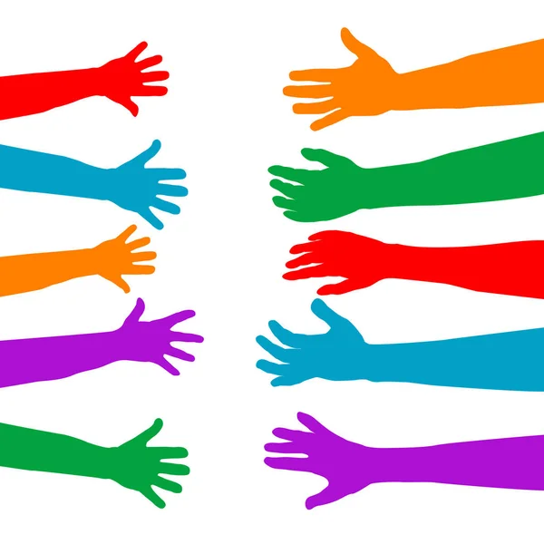 Ενήλικες που νοιάζονται για τα παιδιά έννοια με πολύχρωμα χέρια silhouett — Διανυσματικό Αρχείο