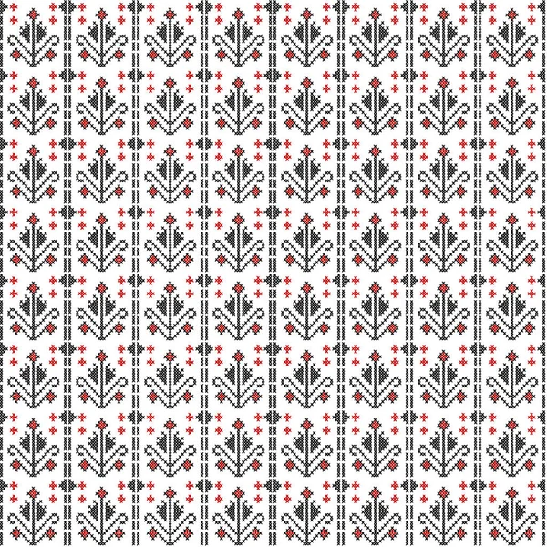 Cross stitch traditionele borduurwerk met bloemen, naadloze backg — Stockvector