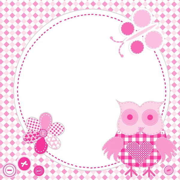 Cartoon frame owl in patchwork style — Stock Vector