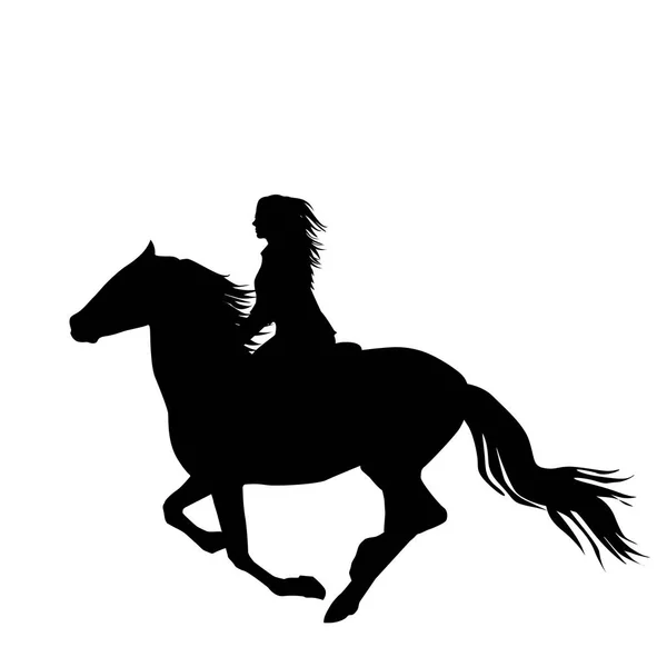 Schwarze Silhouette einer Reiterin auf einem laufenden Pferd — Stockvektor