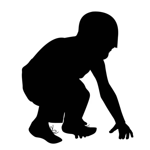 Boy silhouette trying to stand up after fall down — Stock Vector