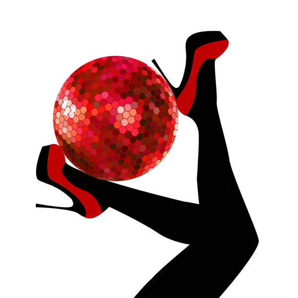Donna gambe che tengono una palla da discoteca — Vettoriale Stock