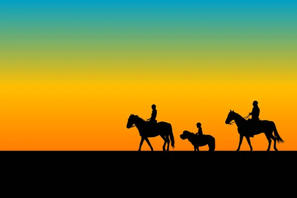Équitation famille chevaux et ponny — Image vectorielle